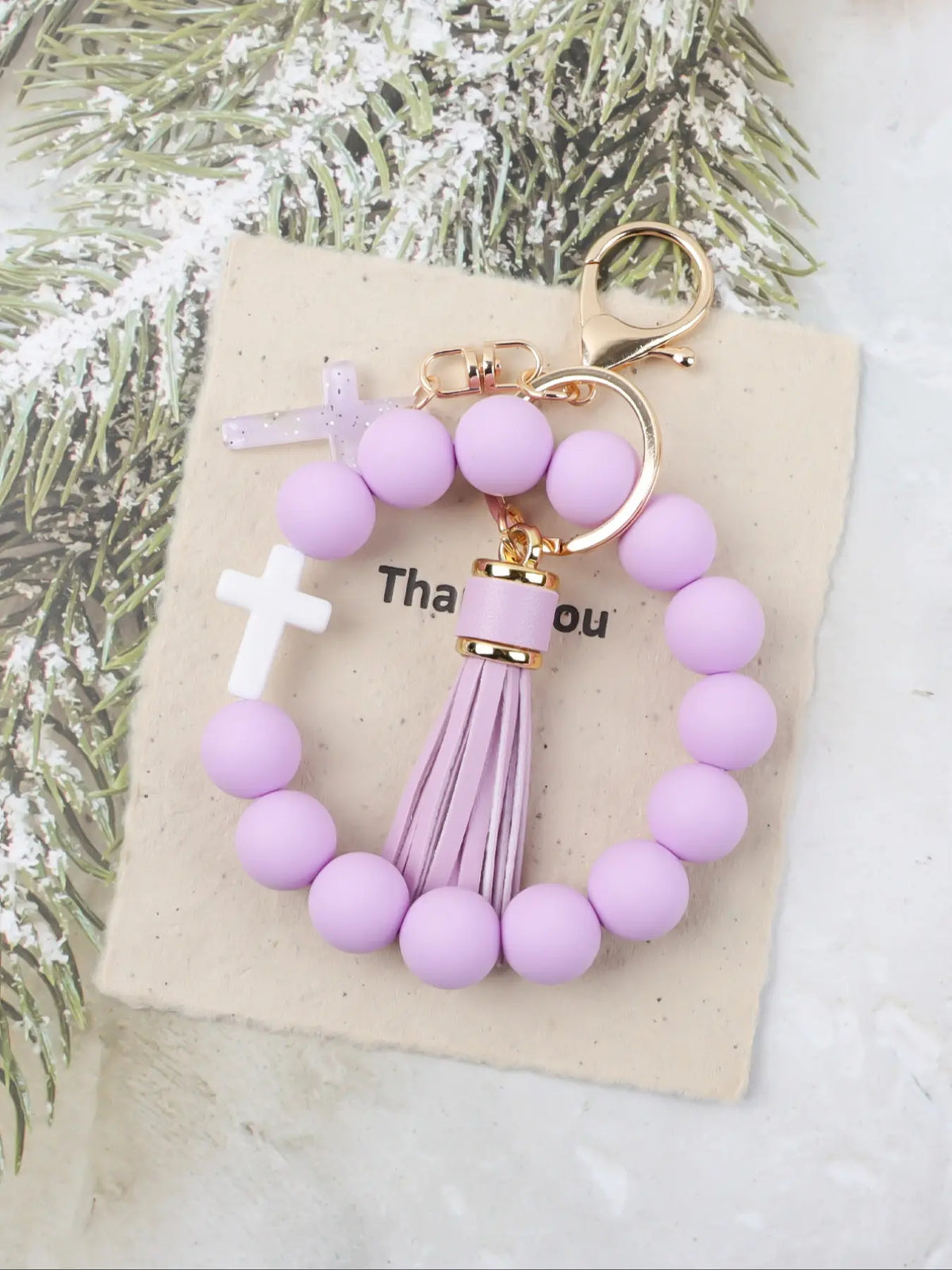 Macaron Cross Beaded Bracelet Keychain, Cute Keychains, Matching Tassel Pendant, Soft Beads Design, Perfect Gift for Friends and Mom, Easter and Thanksgiving Gifts