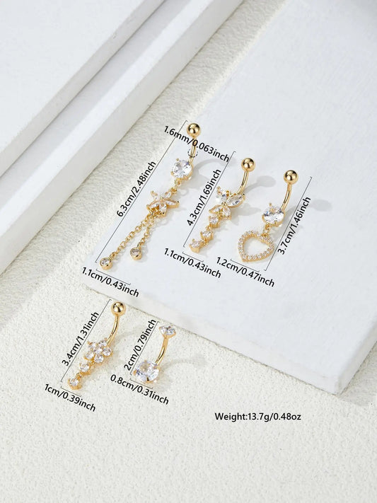Women's Elegant Rhinestone Decorated Belly Rings, Navel Piercing Jewelry, Trendy Belly Button Jewelry, Fashion for Daily Wear & Party, Versatile Exquisite Jewelry, Ideal Birthday Gift, Belly Piercings