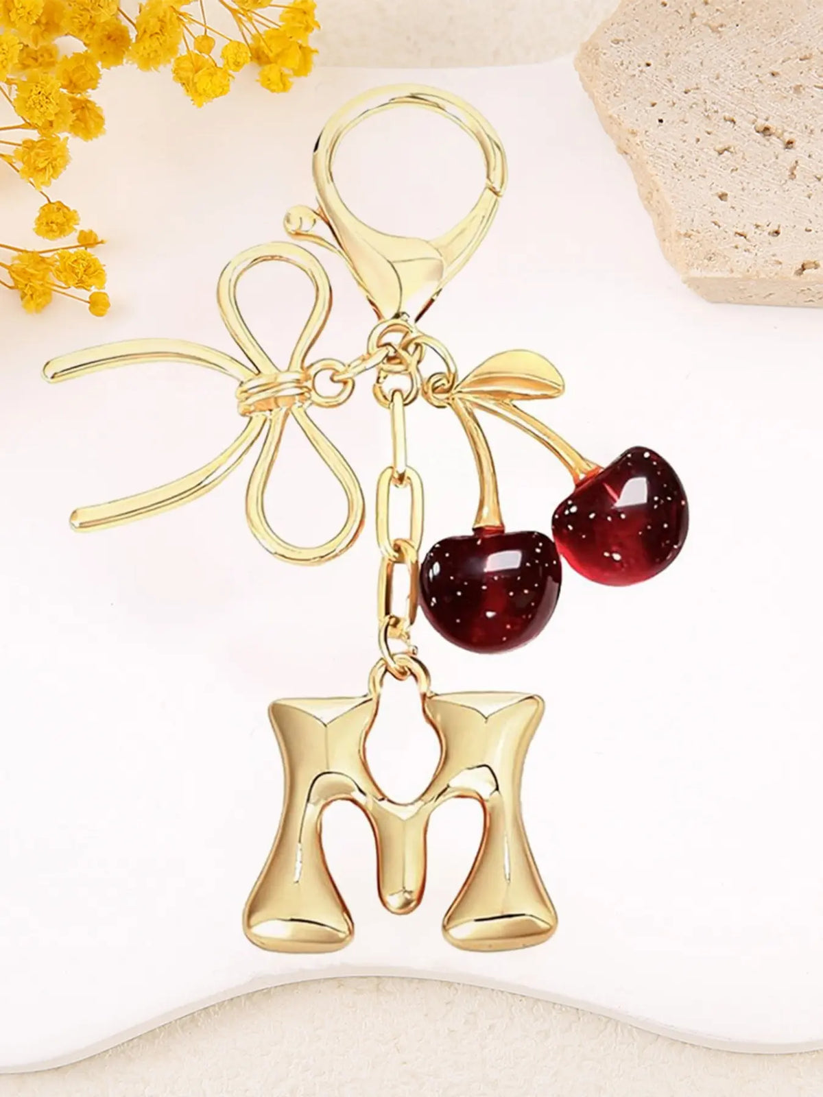 Women's Cherry Bow Letter Pendant Keychain, Cherry Design, Bow Accent, Casual Style Wallet, Handbag and Backpack Accessory, Keychain for Bags, Car Keychain for Students, Cherry Bow Keychains