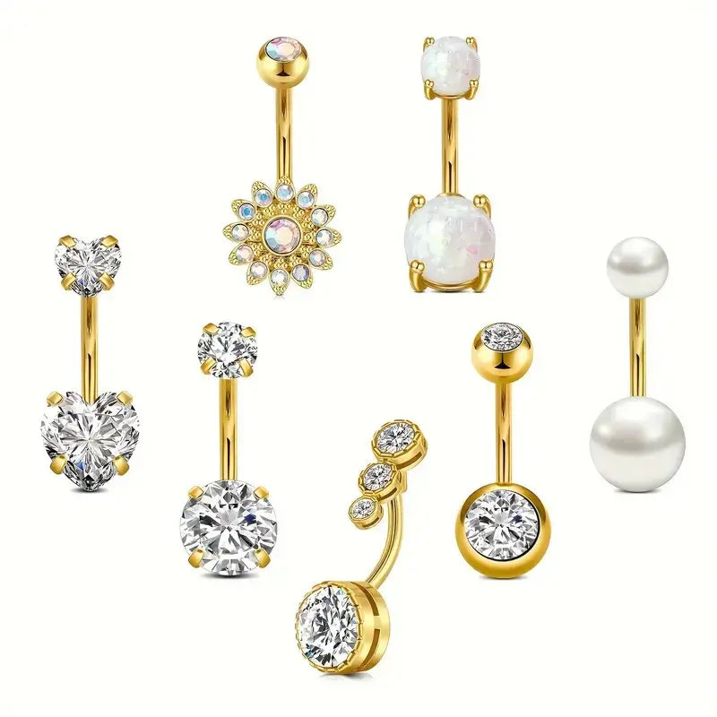 14G Belly Button Ring 7PCs/set Belly Button Piercing Stainless Steel Belly Rings