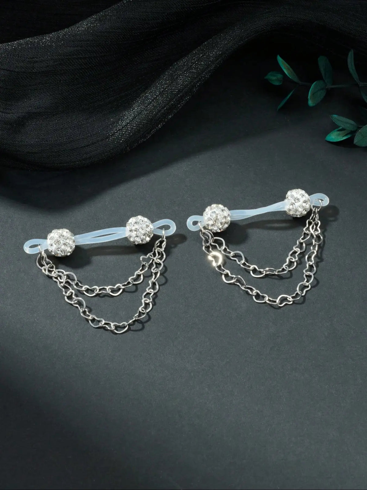 1pair Rhinestone Fake Nipple Rings For Women for Daily Decoration, Fake Piercings, Fake Nipple Piercing Silicone Nipple Noose Nipple Cuff Non Piercing Nipple Rings Dangle Heart Chain Fake Nipple Jewelry Silver Pink Red Chic Body Jewelry Wearable Jewelry