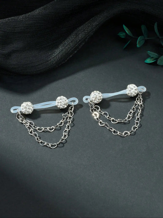 1pair Rhinestone Fake Nipple Rings For Women for Daily Decoration, Fake Piercings, Fake Nipple Piercing Silicone Nipple Noose Nipple Cuff Non Piercing Nipple Rings Dangle Heart Chain Fake Nipple Jewelry Silver Pink Red Chic Body Jewelry Wearable Jewelry
