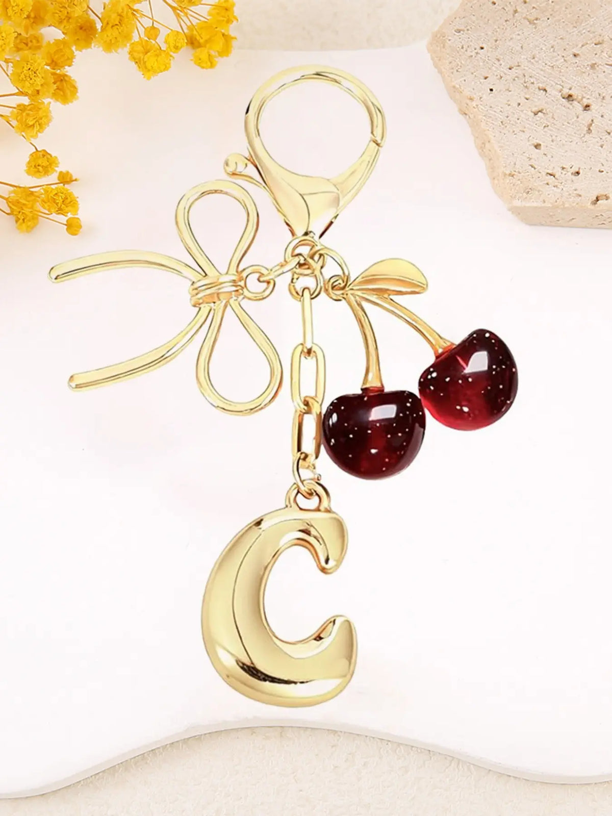 Women's Cherry Bow Letter Pendant Keychain, Cherry Design, Bow Accent, Casual Style Wallet, Handbag and Backpack Accessory, Keychain for Bags, Car Keychain for Students, Cherry Bow Keychains