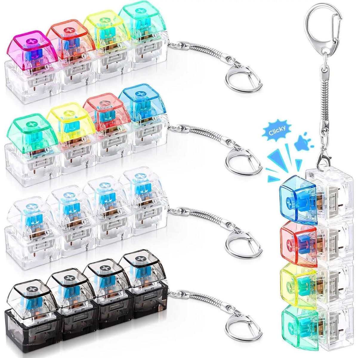 Transparent ABS Mechanical ASMR Clicker Fidget Keychain - Minimalist Design, Portable Sensory Gadget for Accessories Adults Stress Relief & Concentration, Keychain for Purse, Quirky Unisex Self-Care Gift