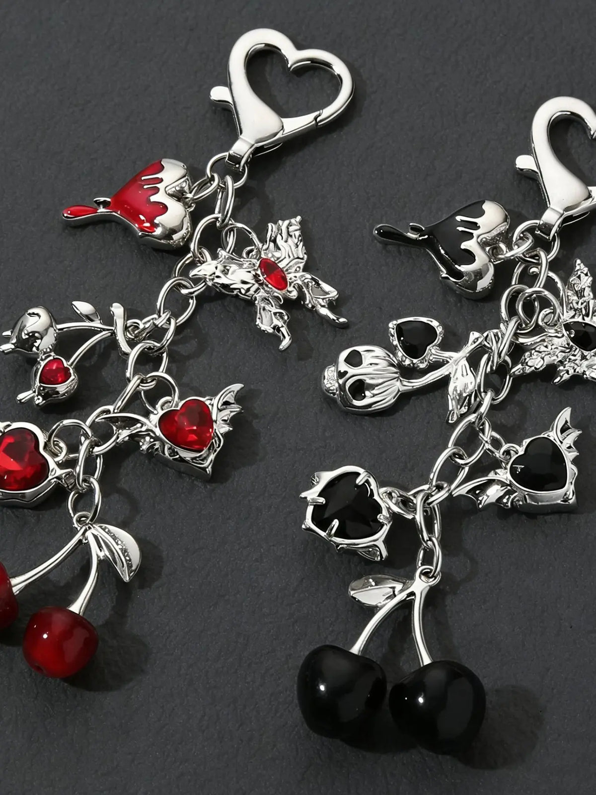 Retro punk style practical texture cherry bag hanging, cherry shape+heart-shaped wing decoration, chain design, heart-shaped buckle, can be used as bag hanging and keychain, exquisite and fashionable, Bag Charm Keychain, Bag Pendant, Bag Accessory