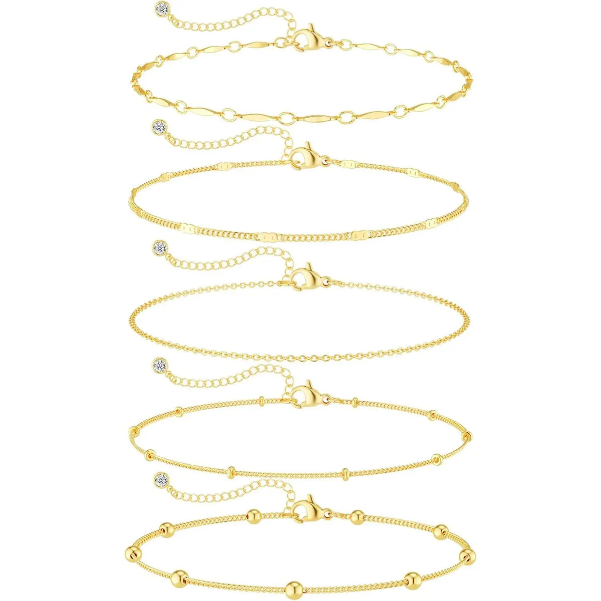 FREEKISS Waterproof Ankle Bracelets For Women 6PCS Thiny Herringbone Box Paperclip Bead Figaro Cuban Link Anklet Set Dainty Jewelry For Women Cute Summer Beach Jewelry Chains Beaded anklet Layers Textured