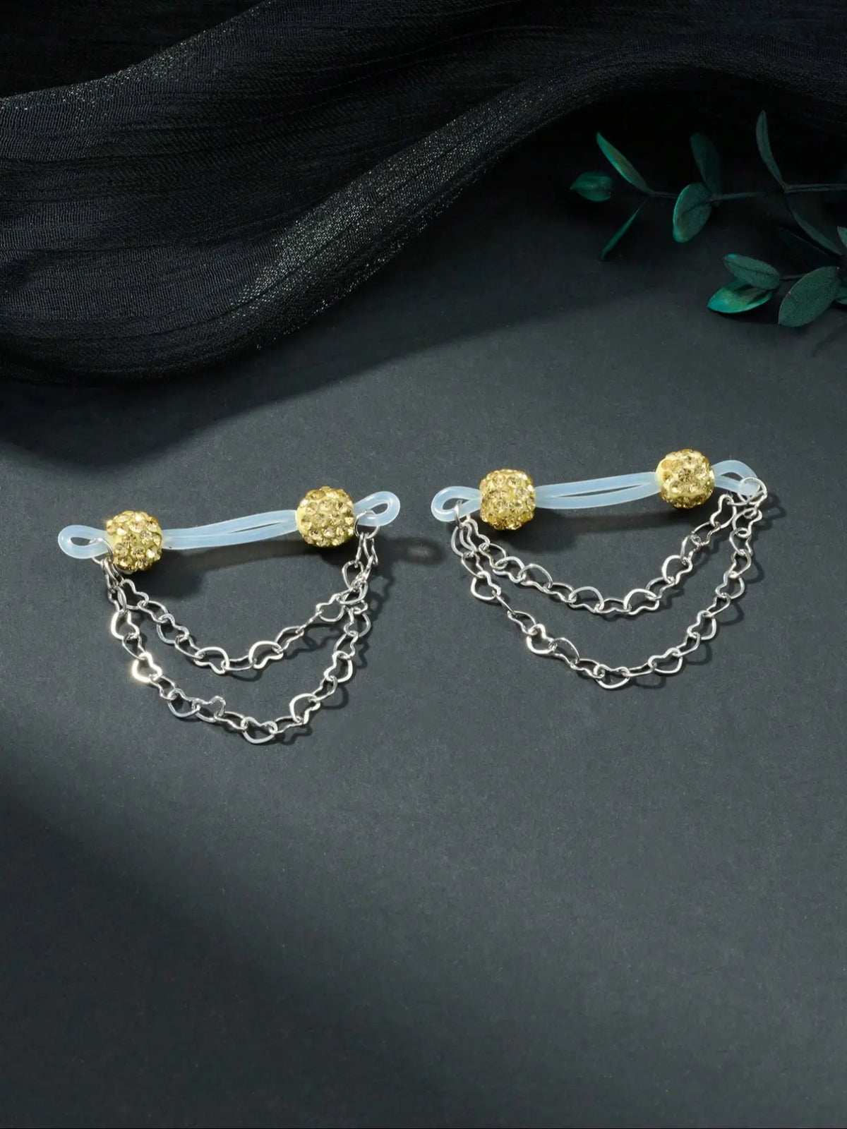 1pair Rhinestone Fake Nipple Rings For Women for Daily Decoration, Fake Piercings, Fake Nipple Piercing Silicone Nipple Noose Nipple Cuff Non Piercing Nipple Rings Dangle Heart Chain Fake Nipple Jewelry Silver Pink Red Chic Body Jewelry Wearable Jewelry