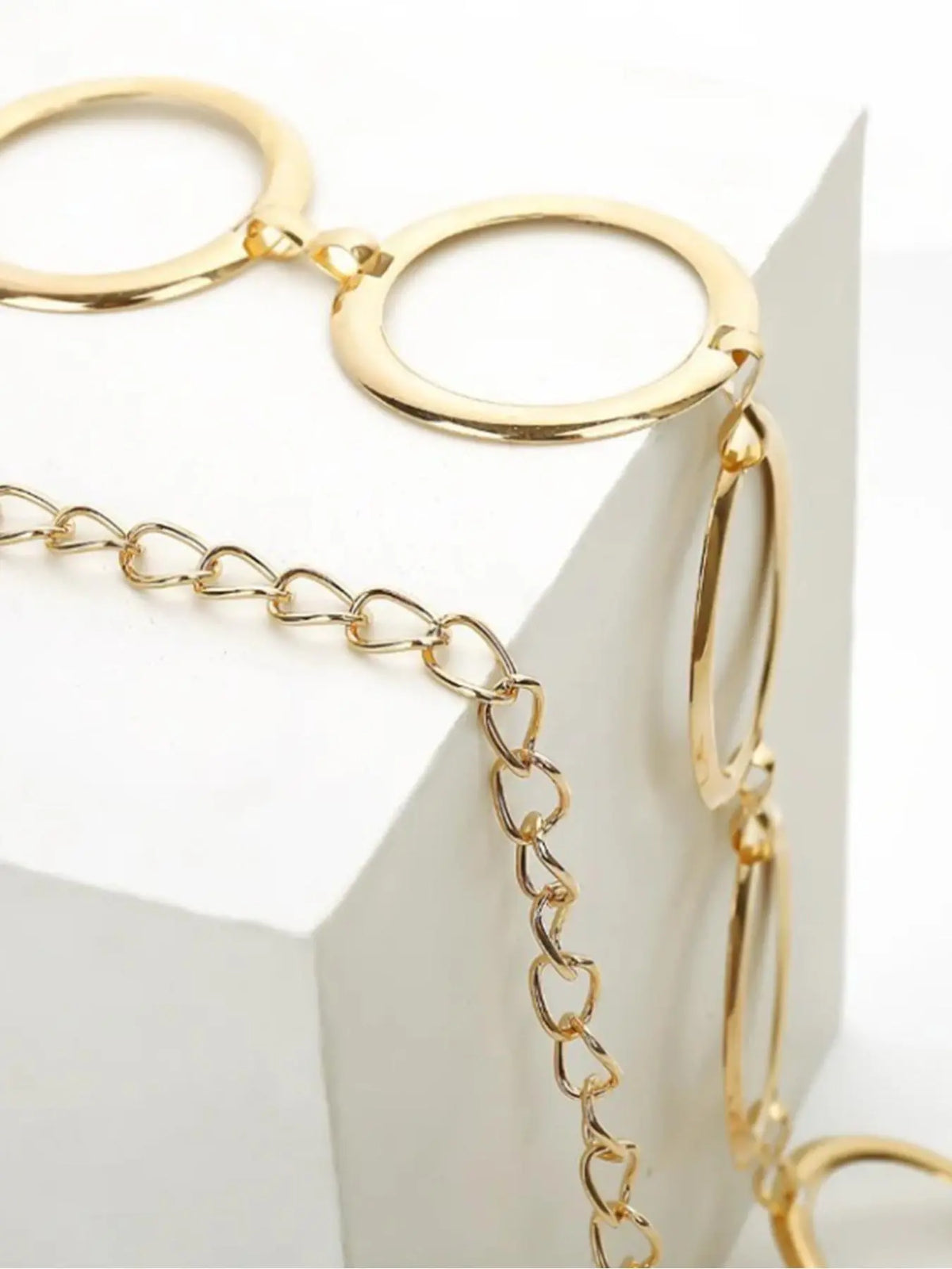 Women's Punk Style Geometric Ring Linked Body Chain, Fashion Body Jewelry for Parties & Daily Wear, Trendy Versatile & Exquisite Jewelry for Birthday Gifts