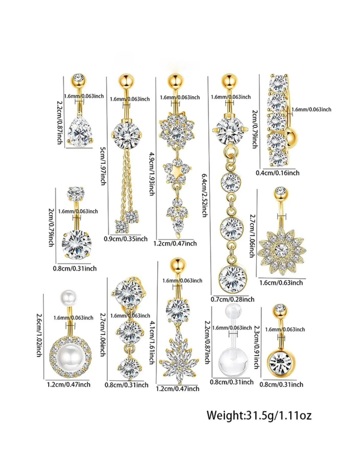 Women's Elegant Rhinestone Decor Belly Button Rings, Trendy Exquisite Belly Piercing Jewelry, Chic Body Jewelry for Party Decor Navel Ring