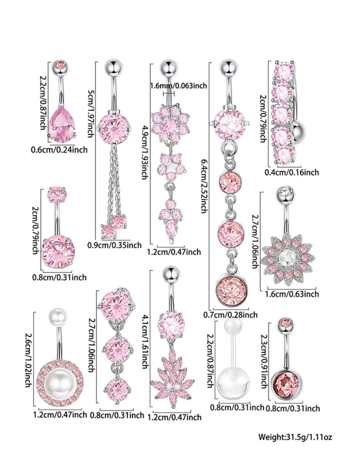 Women's Elegant Rhinestone Decor Belly Button Rings, Trendy Exquisite Belly Piercing Jewelry, Chic Body Jewelry for Party Decor Navel Ring