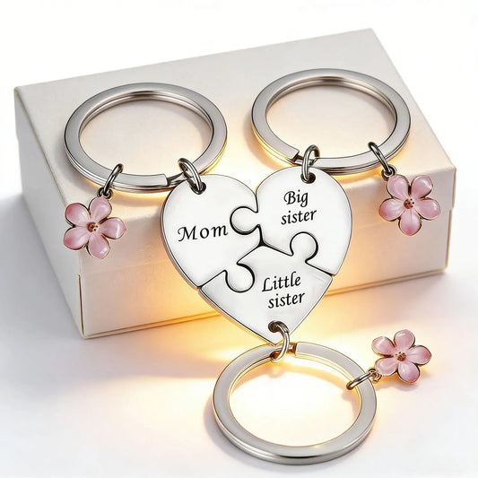 New Cross-Border Design: Stainless Steel Flower Keychain 3-Piece Set - A Gift for Couples and Families link chain autumn rapper cuban Adjustable Heart Rate Bracelet