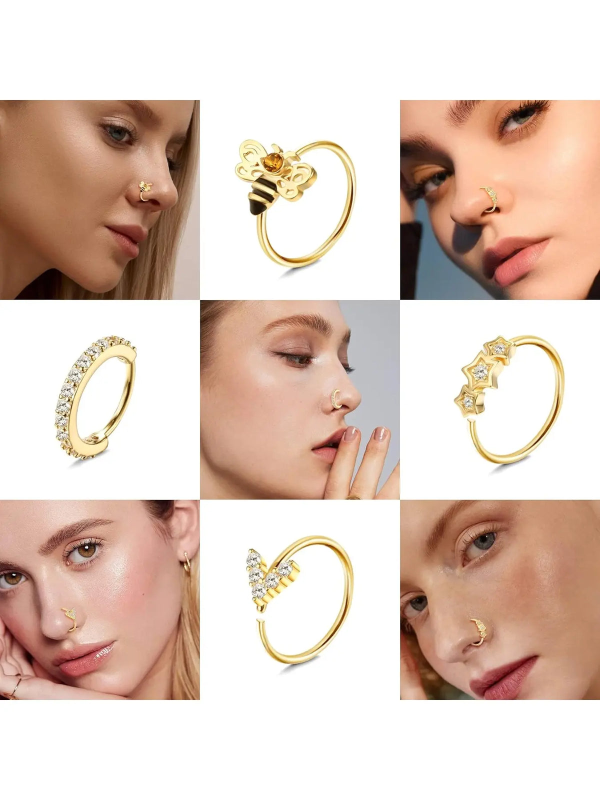 12 Pieces Decorative Nose Hoop Rings, 20-Gauge Surgical Stainless Steel Dangle Nose Rings for Women, Cartilage Earring, Ear and Body Piercing Jewelry