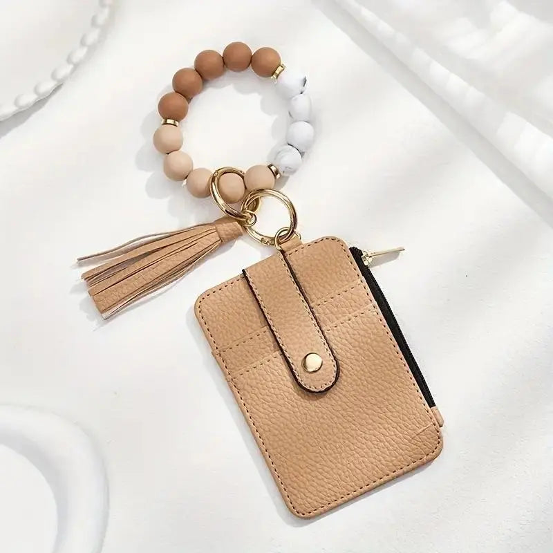 Holeapmo Boho Style Beaded & Tassel Decor Keychain, Fashionable Silicone Beaded Keychain for Women & Girls, Trendy All-match Keychain for Birthday Gift