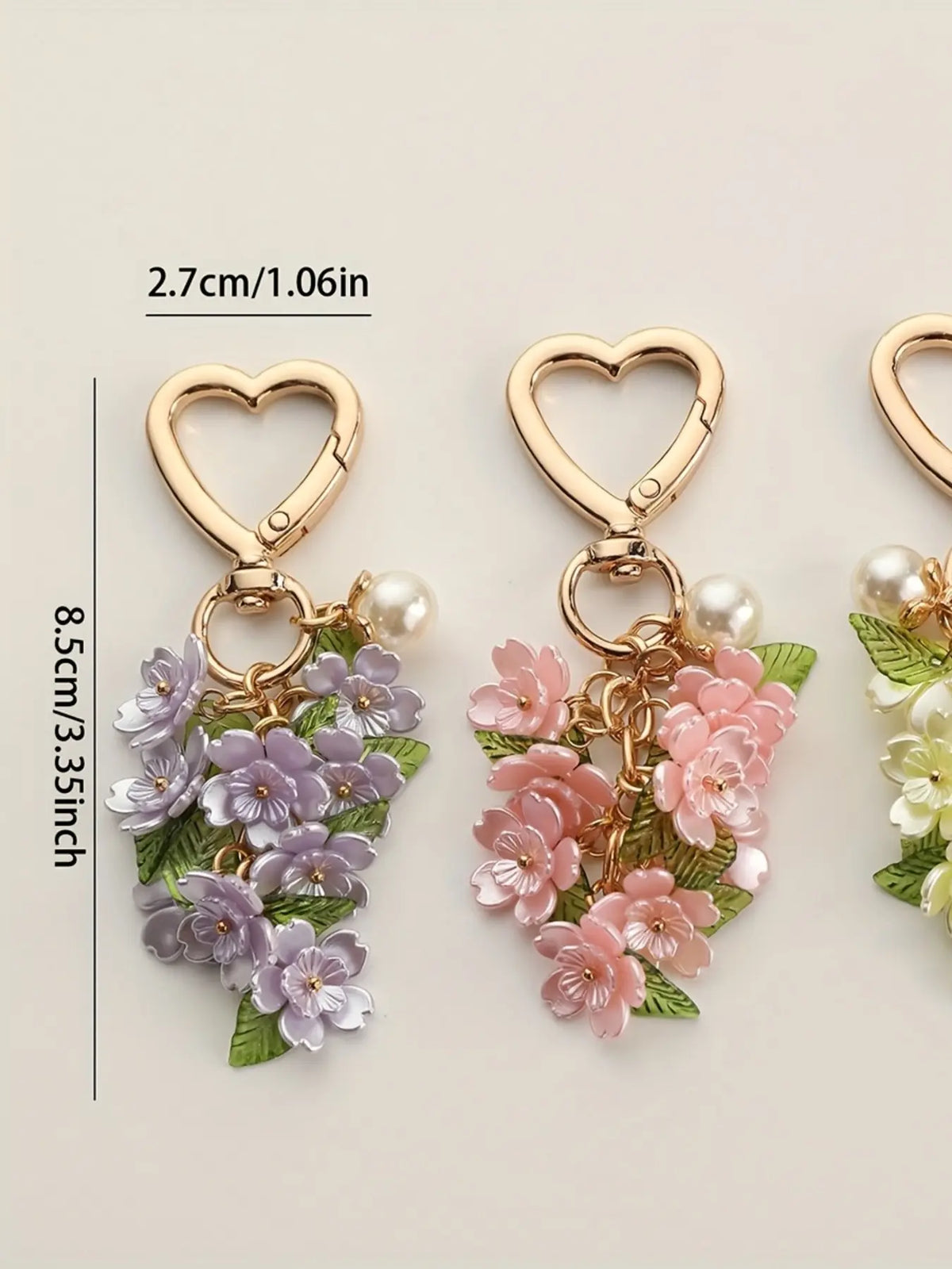 Romantic Heart-Shaped Cherry Keychain, Pink Enamel Cherry Blossom Pendant, Trendy Cute Keychain, Faux Pearl & Flower Clusters Bag Charm Keyring Accessory Valentine/Mother's Day, Aesthetic Keychain
