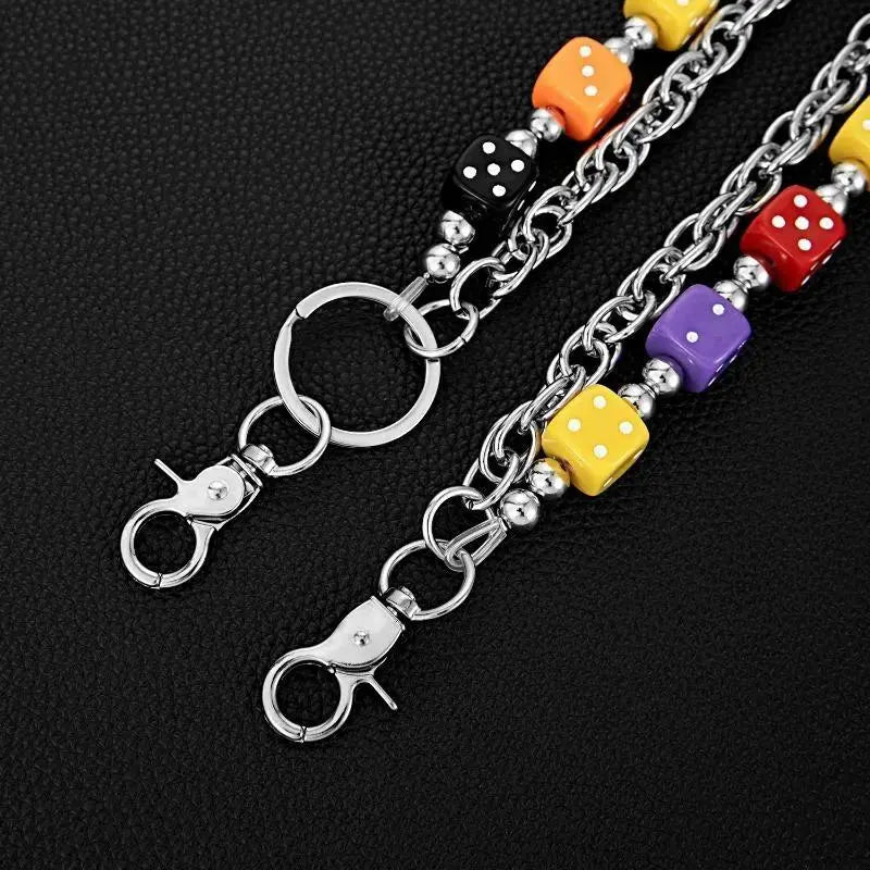 Unisex Punk Hip Hop Waist Chain - Double-Layer Acrylic Fiber Dice Punk Pant Accent, Funky Fashion Body Jewelry, Anniversary Gift Chain Accessory for Pants