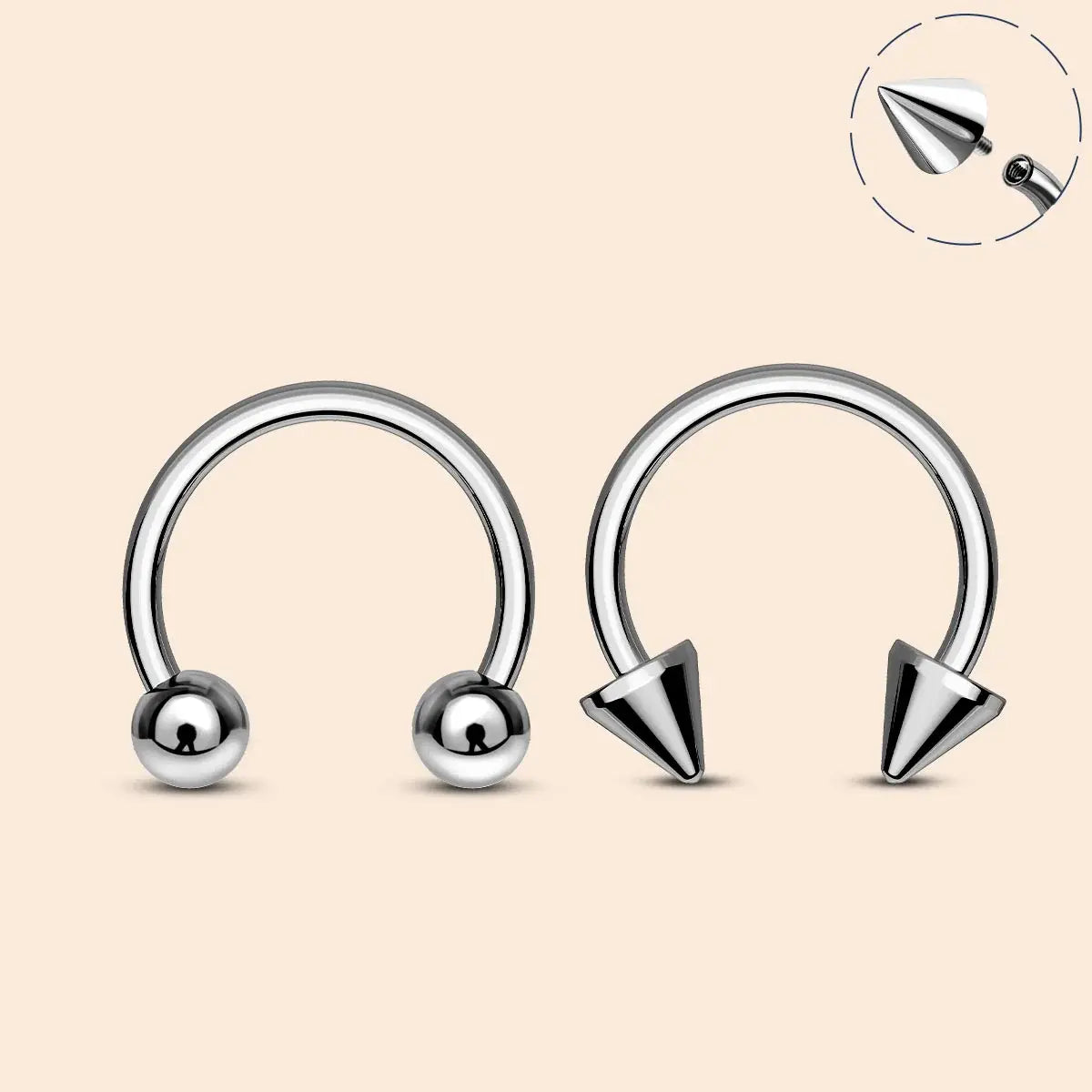 OUFER Body Jewelry 2Pcs 16G Body-Safe Titanium Internally Threaded Horseshoe Septum Clicer Rings - Geometric Spike, 3mm Ball Ends, for Nostril Nose Piercings, Septum Jewelry, Body-Safe Piercing Jewelry
