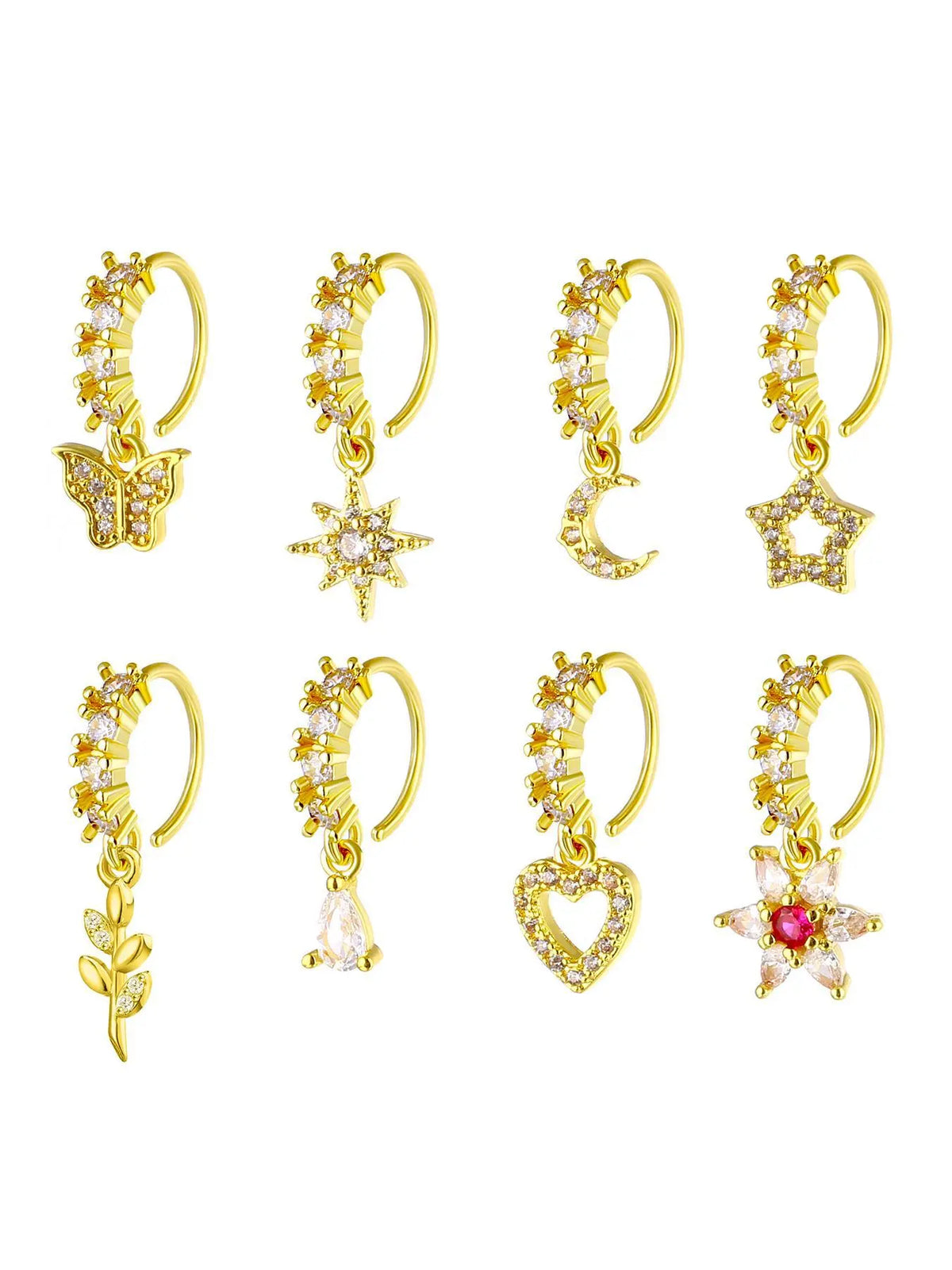 8/10/20 Pieces 20g Dangle Nose Ring, Nose Rings L Shaped, L-Shaped Hanging Stud, Stainless Steel, Cz Flower Pendant, Women's Nose Jewelry, All Seasons