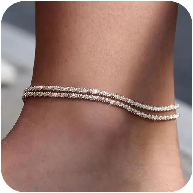 FREEKISS Ankle Bracelets For Women Glitter Waterproof Adjustable Anklet For Women Layered Anklets Summer Beach Anklet For Women Gift For Christmas Fashionable Accessory Jewelry