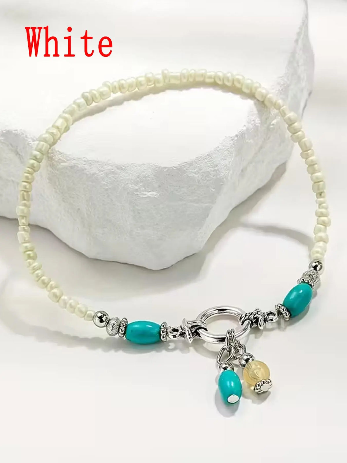 1pc Retro Imitation Turquoise Blue Pendant Anklet, Fashionable Bohemian Single-layer Beaded Anklet, Suitable for Vacation Beach Style, Travel Fashion Items, Fashionable Accessory, Gifts for Ladies, Boho Anklet, Jewelry, Jewellery