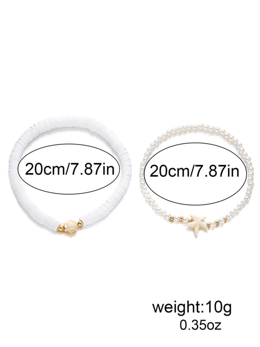 Starfish & Shell Design Anklet, Fashionable Beaded Anklet for Women & Girls, Boho Anklet, Fashion Jewelry for Party, Daily Clothing Decor, Trendy Exquisite Jewelry for Gift, Foot Jewelry