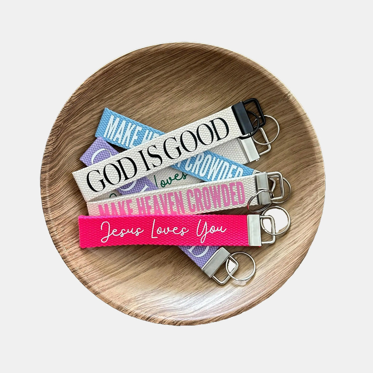 Christian Trendy Vinyl Keychain Wristlet - Ivory Band, Bible Verse Design, "Make Heaven Crowded" Message, Fashion Key Holder for Costume Jewelry Accessories