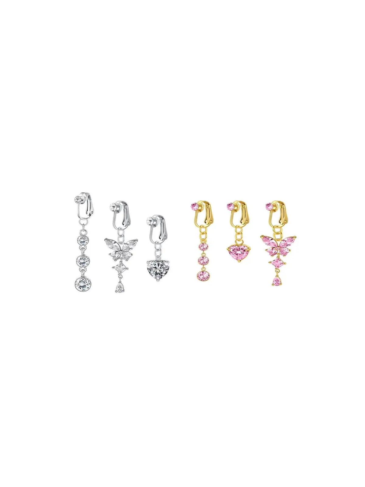 Women's Elegant Rhinestone Decor Fake Belly Button Rings Navel Ring, Exquisite Trendy Belly Piercing Jewelry with Butterfly & Heart Design, Fashionable for Women & Girls Body Jewellery