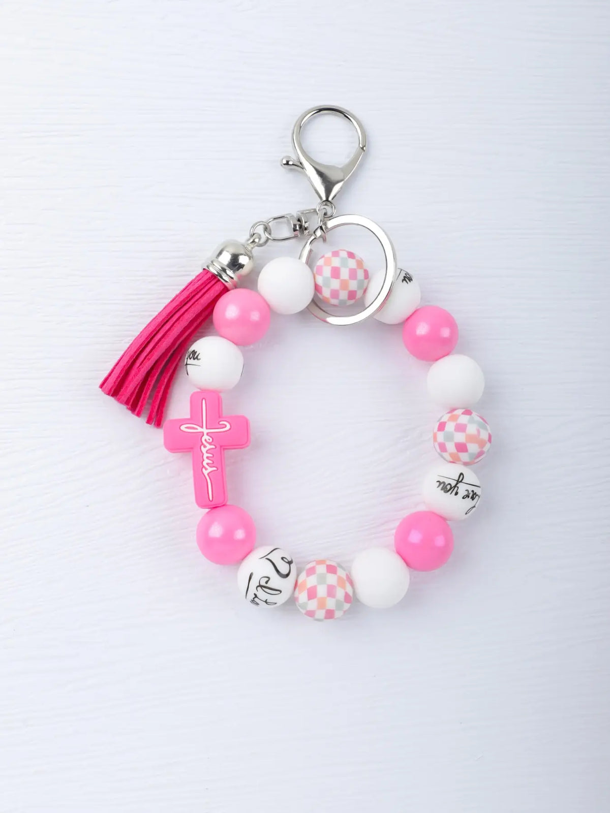Macaron Cross Beaded Bracelet Keychain, Cute Keychains, Matching Tassel Pendant, Soft Beads Design, Perfect Gift for Friends and Mom, Easter and Thanksgiving Gifts