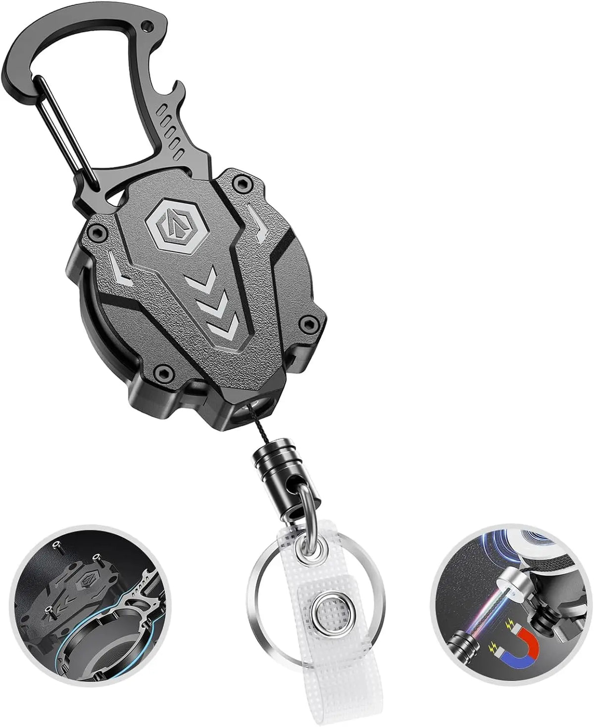 Men's 2-Pack Heavy Duty Magnetic Retractable Carabiner Keychain - Military Tactical Uniform ID Badge Holder, 31" Length Dyneema Cord, Unbreakable Sandwich Construction, 25oz Bearing, Adventure Outdoor Gear, Backpack Accessory Gift for Male Use