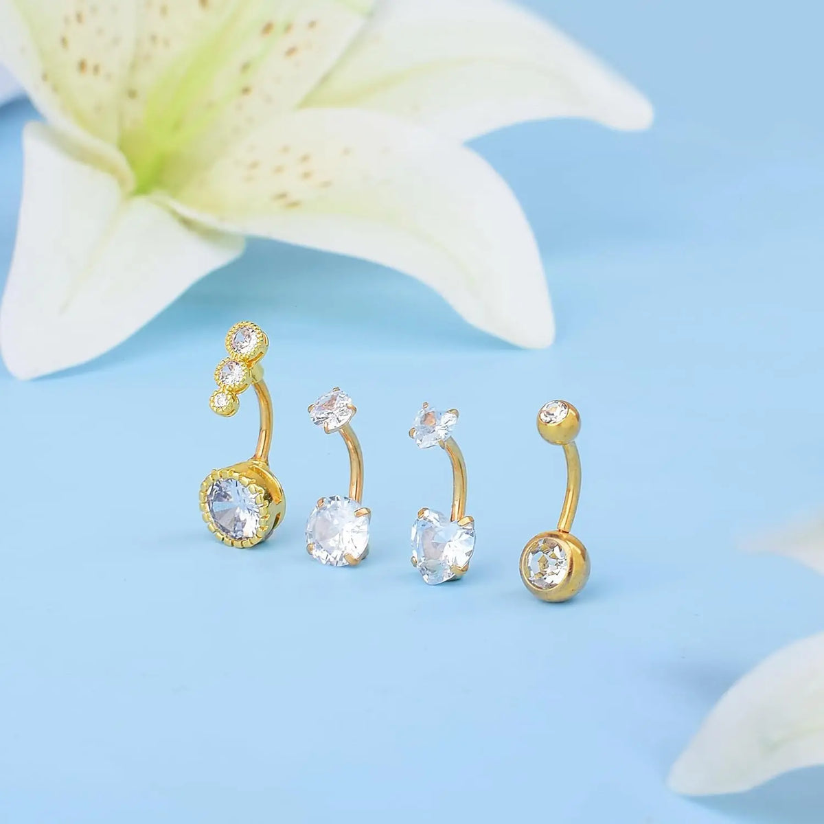 Belly Button Rings 4/5/8-Piece Stainless Steel Dangle Set - 14g Heart Design, Easy Screw On, Multiple Styles Navel Piercing Accessories