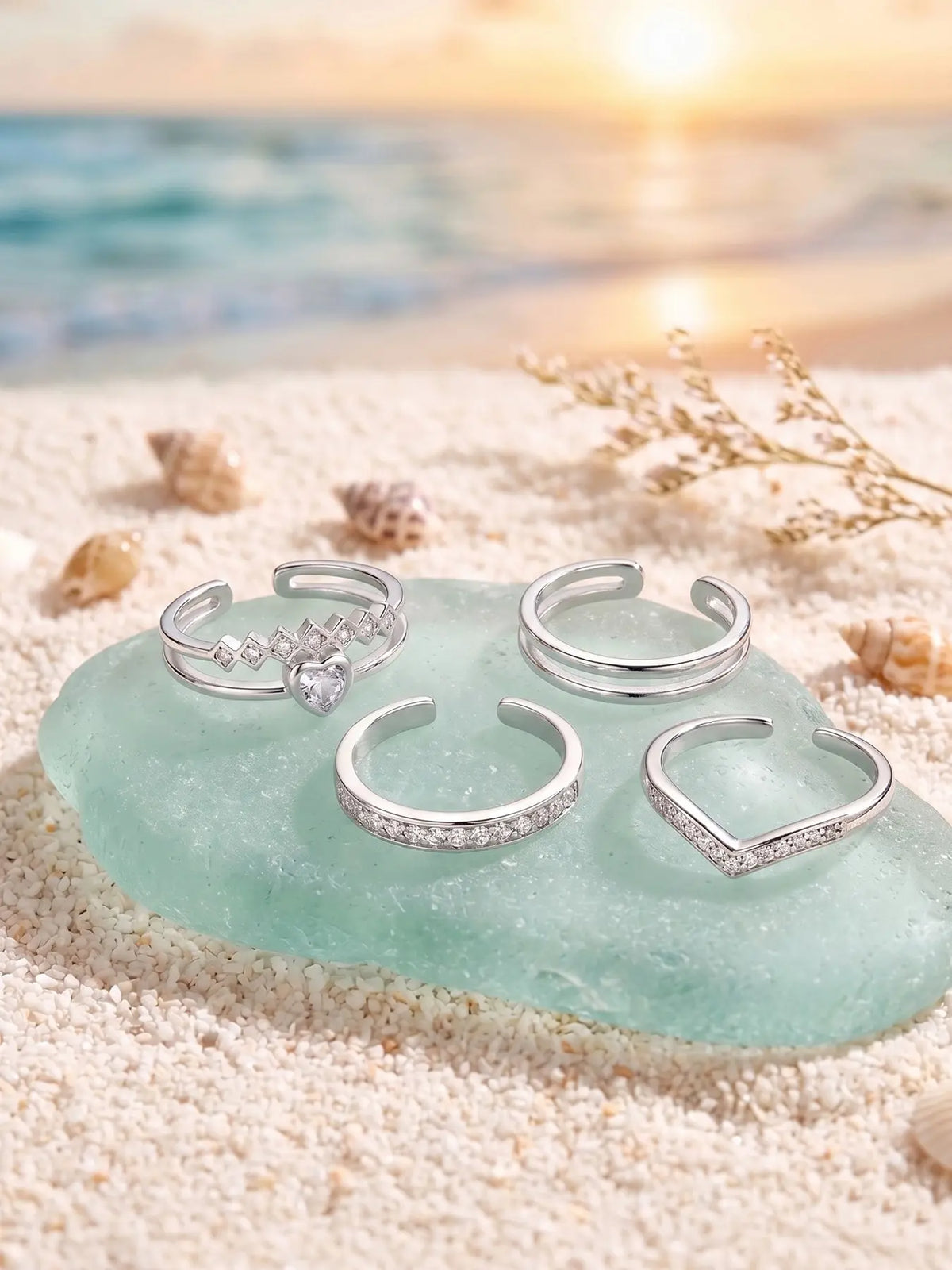 Women's Hypoallergenic Stainless Steel Sparkling Zircon Inlay CZ Toe Rings, Adjustable Open Band Toe Ring Foot Jewelry for Parties and Summer Wear