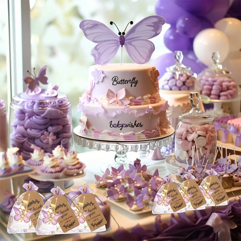 36pcs Purple Butterfly Mini Keychain Party Favor Set - 12 Keychains, Cards, Yarn Bags, Happy Birthday Packaged Party Gifts