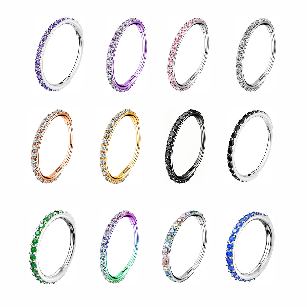 Oufer 20G Hinged Segment Micro Gem Nose Hoop Ring Gift Choice- 316L Stainless Steel