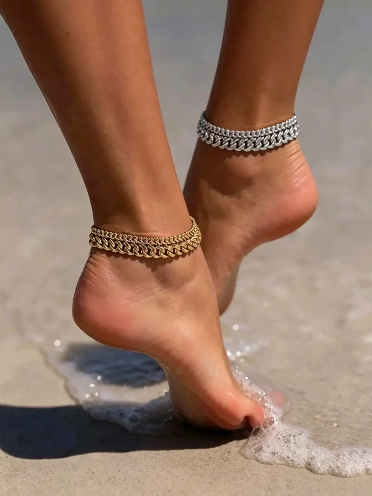 Women's Waterproof Cuban Link Anklet Set, Trendy Multi-Layered Large Ankle Bracelets, Elegant Fashion Jewelry Gift, Stylish Accessory