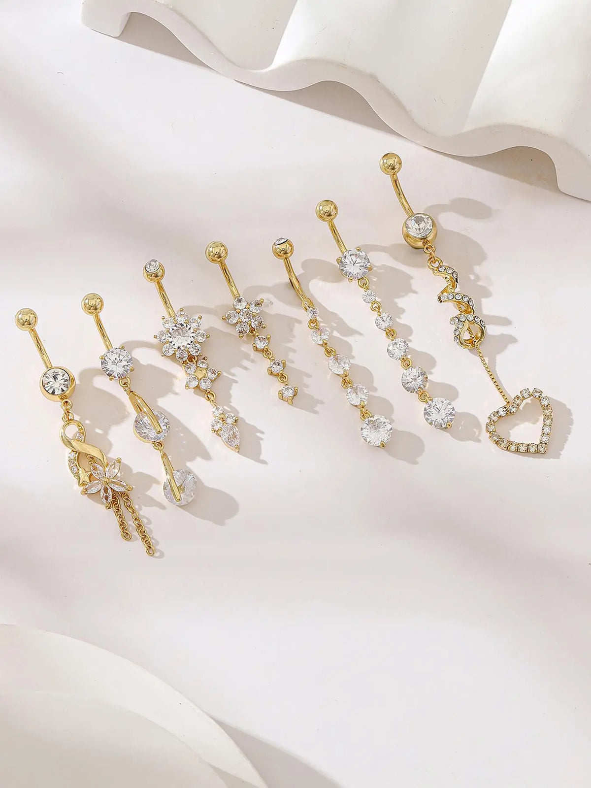 Women's Elegant Rhinestone Flower and Heart Belly Rings, Exquisite Trendy Belly-Piercing Jewelry for Party and Everyday Wear, Fashion Body Jewelry, Body Jewellery