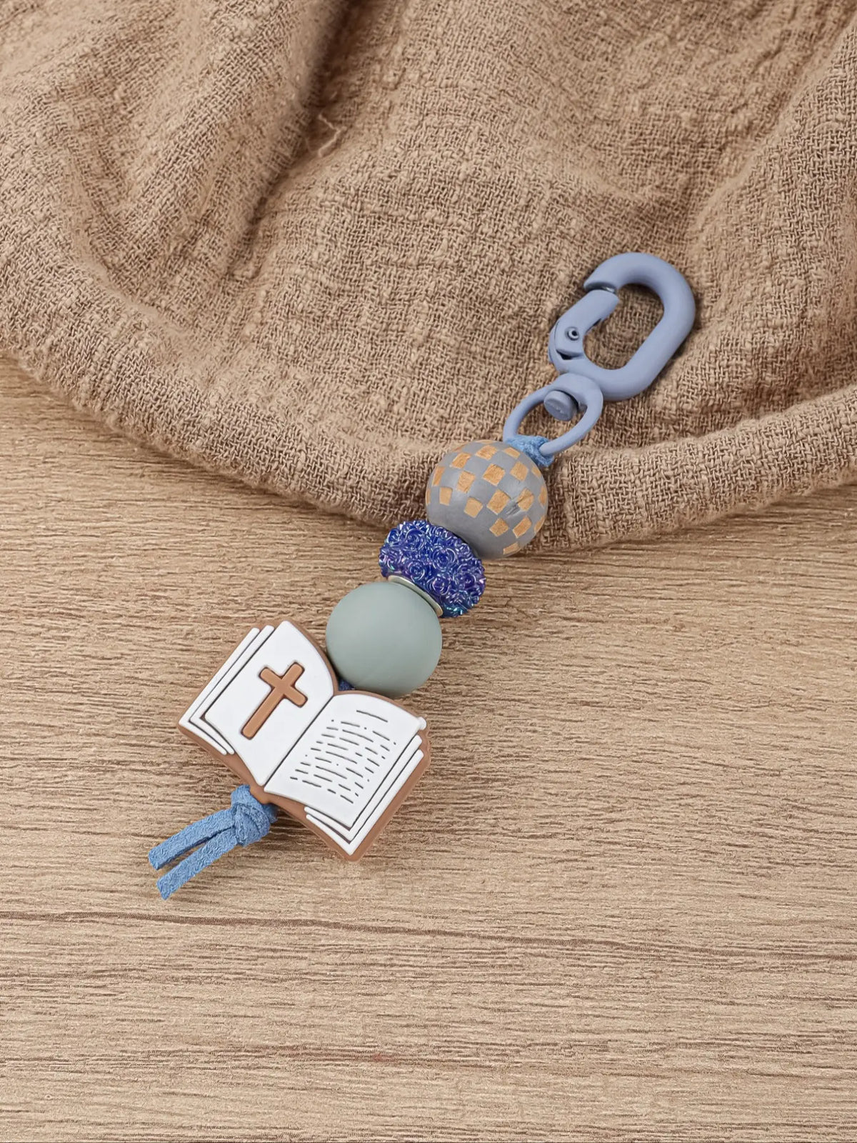 Christian Bible Cross Keychain, Mother's Day Gift for Mom, Faith Beaded Wristlet Keychain, Religious Boho Bag Charm, Key Charms, 1 Count