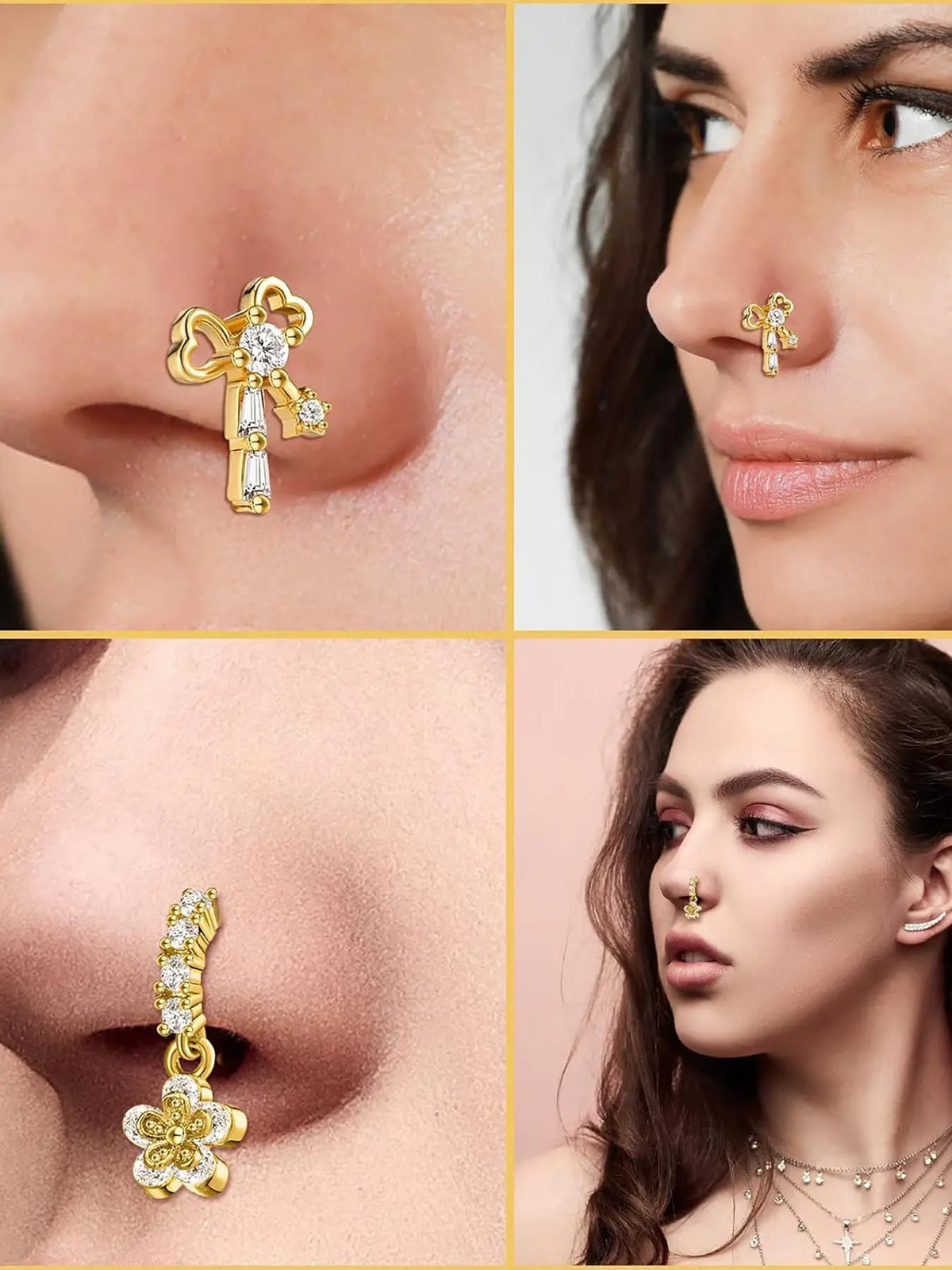 Heart & Star Design Nose Rings, L Shaped Stud Nose Piercing Jewelry, Fashion Body for Women & Girls, Spiral Nose Ring, Nose Rings Studs, Nose Rings Set, Body Jewellery