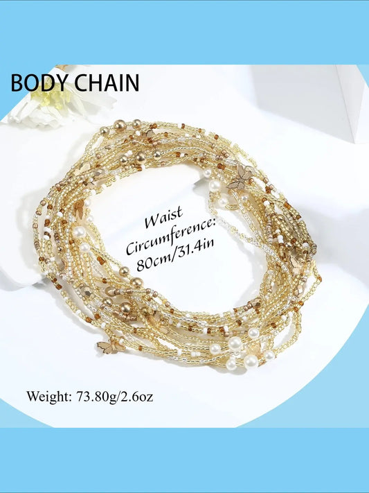 6pcs African Waist Beads for Women, Elastic Beaded Belly Chain, Summer Body Chain, Bikini Jewelry, Waist Bead Bundle