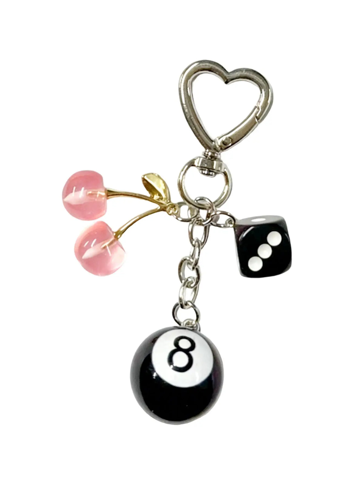 American Retro Y2K Black Dice & Eight Billiard Ball & Cherry Pendant Keychain Charms, Suitable for Decorating Keys, Bags and Earphone Cases, Accessory for Going Out and Dating, Key Accessories