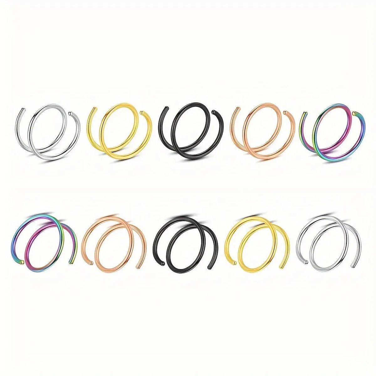 5Pcs Double Hoop Nose Ring Stainless Steel Jewelry Set Single Piercing Spiral Nose Ring Hoop Colorful Nose Piercing Jewelry Women/Men Body Piercing Jewelry