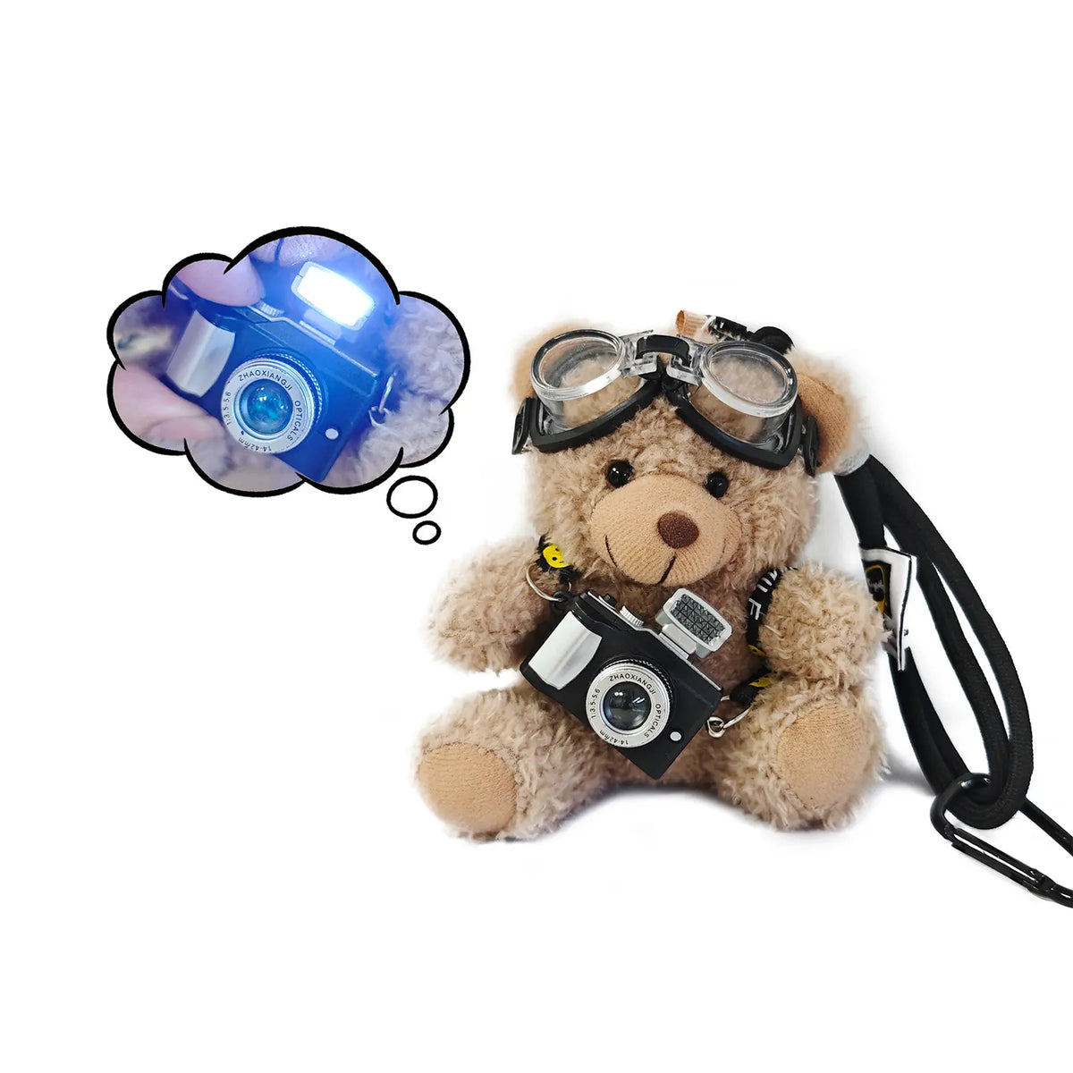 Unisex Cute Bear Plush Bag Pendant Keychain - Bag Charm with Flash Camera & Glass, Whimsical Functional Accessory for Handbags, Luggage to Express Style