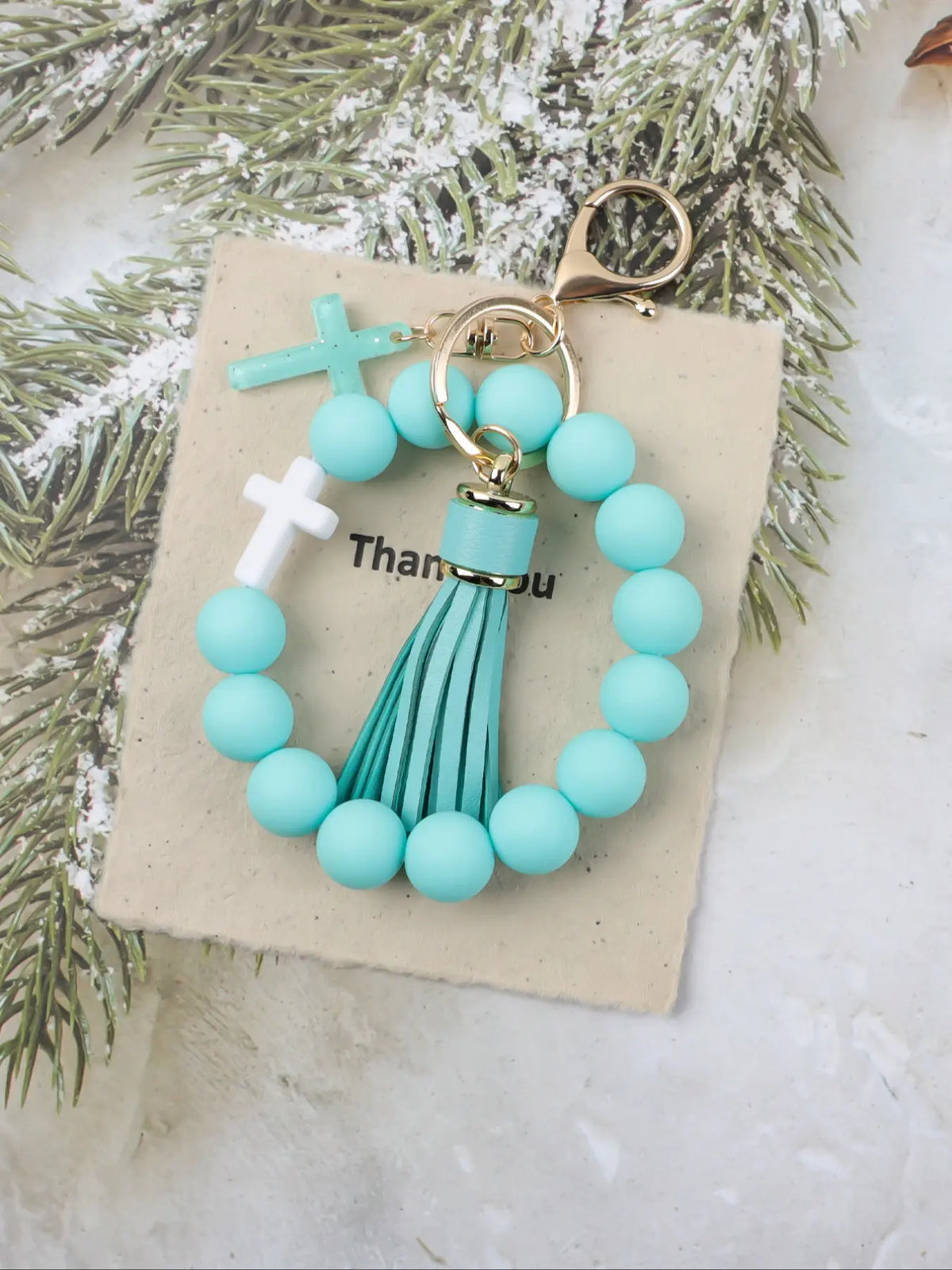 Macaron Cross Beaded Bracelet Keychain, Cute Keychains, Matching Tassel Pendant, Soft Beads Design, Perfect Gift for Friends and Mom, Easter and Thanksgiving Gifts