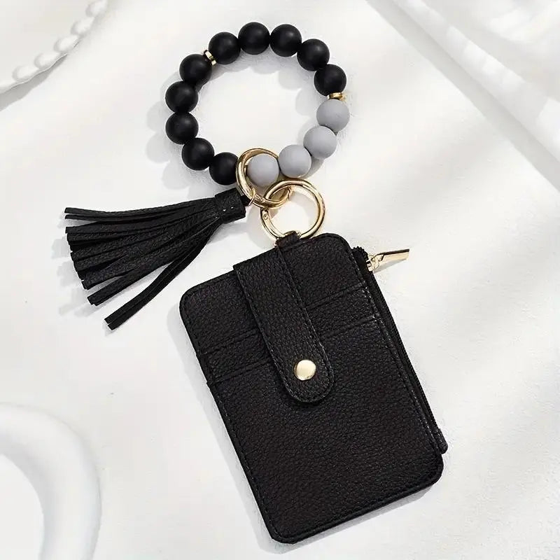 Holeapmo Boho Style Beaded & Tassel Decor Keychain, Fashionable Silicone Beaded Keychain for Women & Girls, Trendy All-match Keychain for Birthday Gift