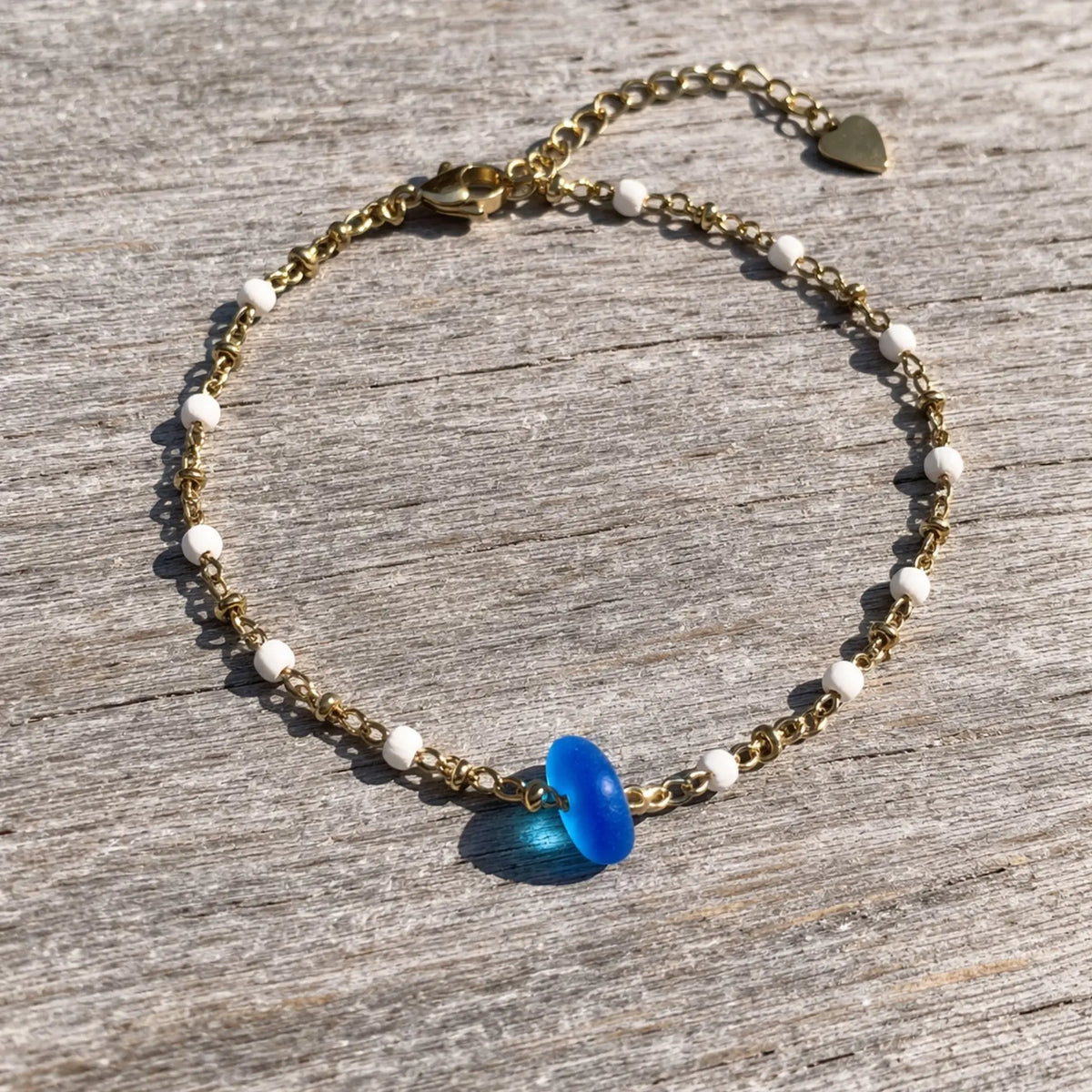 Sea Glass Anklet Gold, Dainty Beach Anklet, Handmade Sea Glass Jewelry, Adjustable Waterproof Anklet Bracelet, Coastal Summer Anklet Gift
