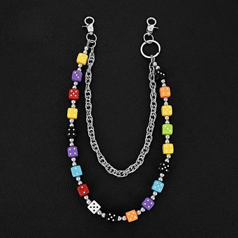 Unisex Punk Hip Hop Waist Chain - Double-Layer Acrylic Fiber Dice Punk Pant Accent, Funky Fashion Body Jewelry, Anniversary Gift Chain Accessory for Pants