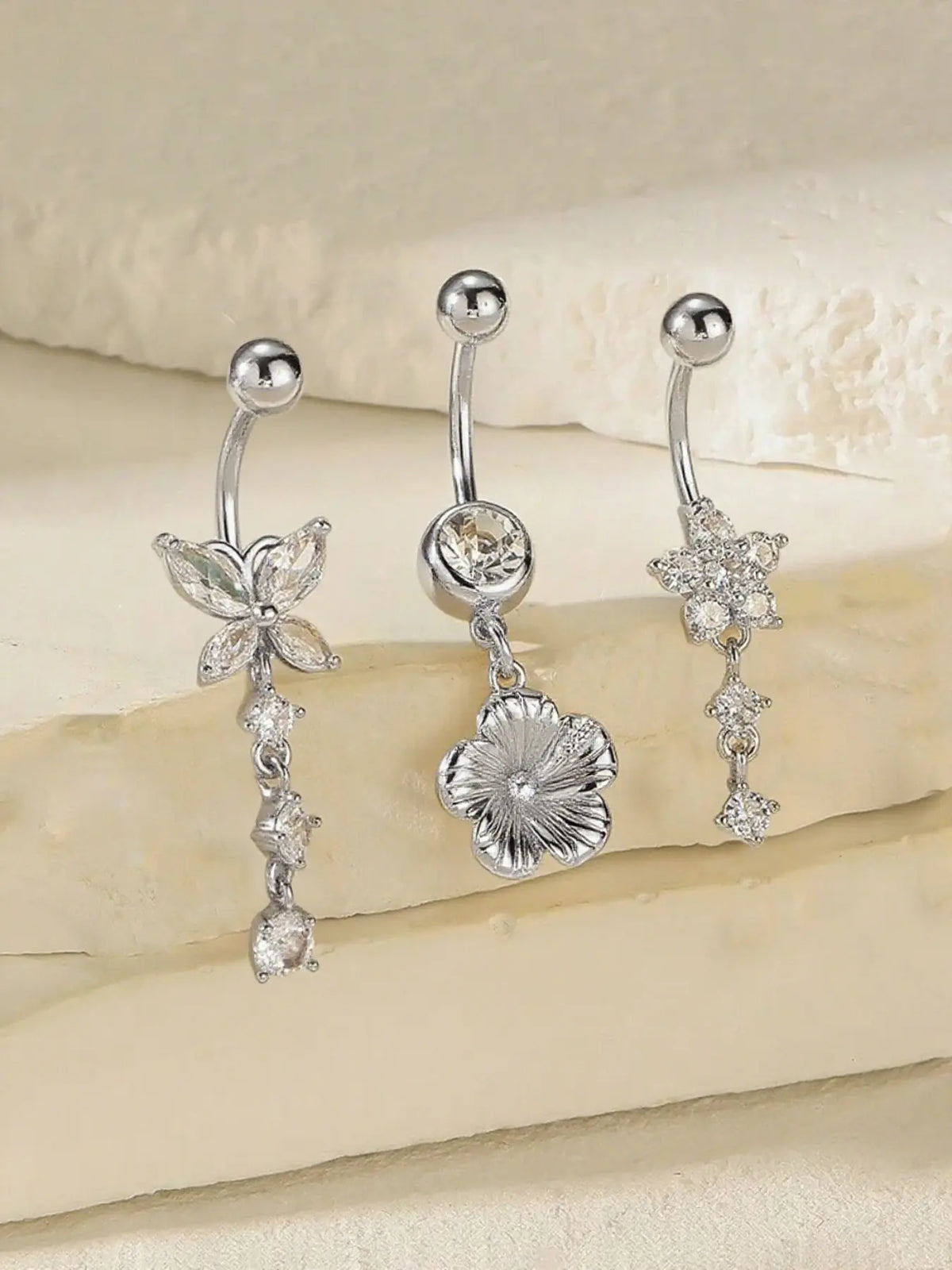 Women's Stainless Steel Cz Belly Ring Set, All Seasons, Butterfly Heart Design, Sexy Navel Piercing Jewelry, Belly Button Jewelry, Body Jewelry, Body Jewellery, Valentine's Day Gift Idea