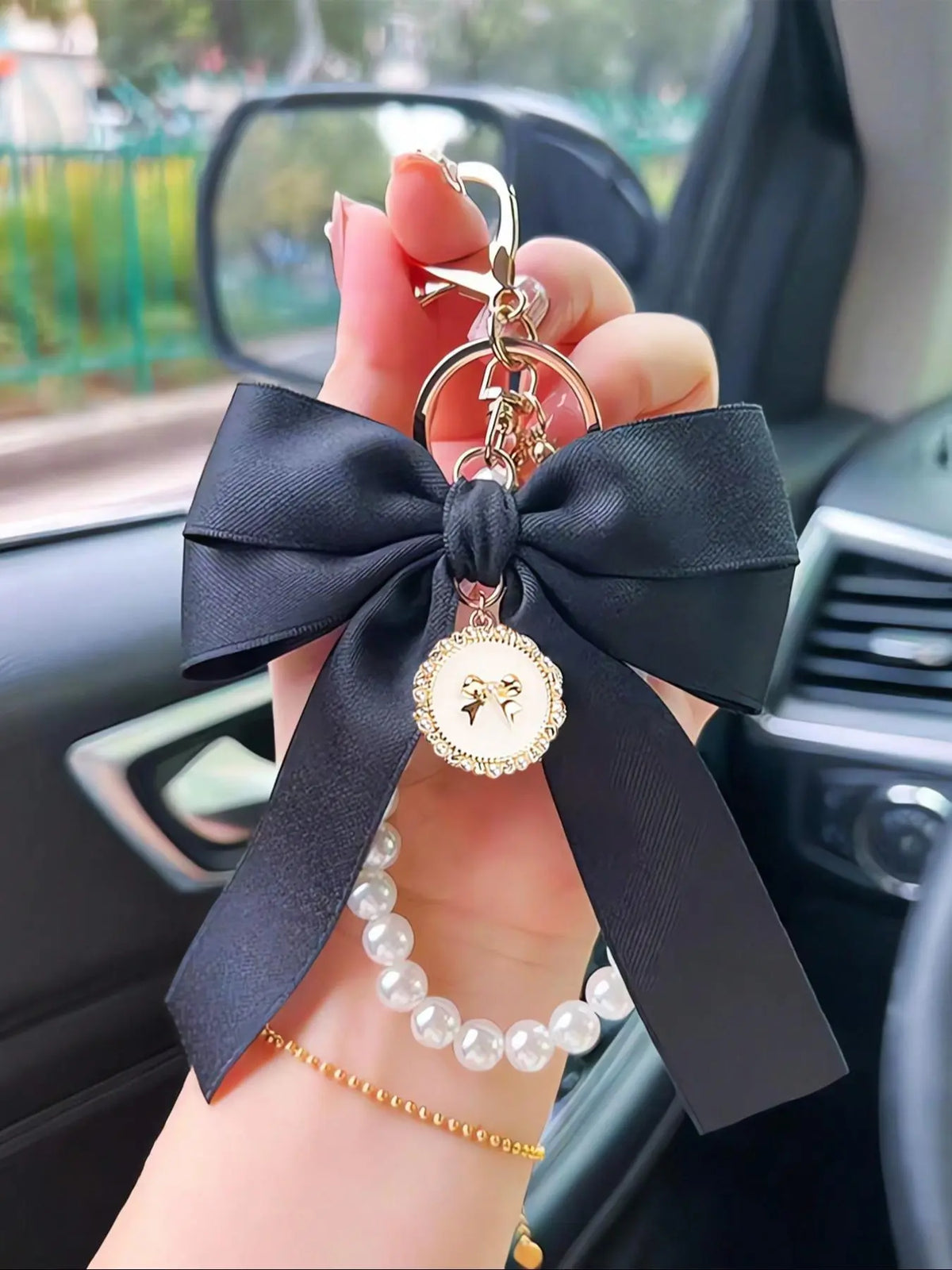 Cute Bow Design Bag Keychain, Faux Pearl Bracelet Keychain, Bag Pendant Keychain, Fashionable Bag Charm for Women & Girls, Cute Keychains