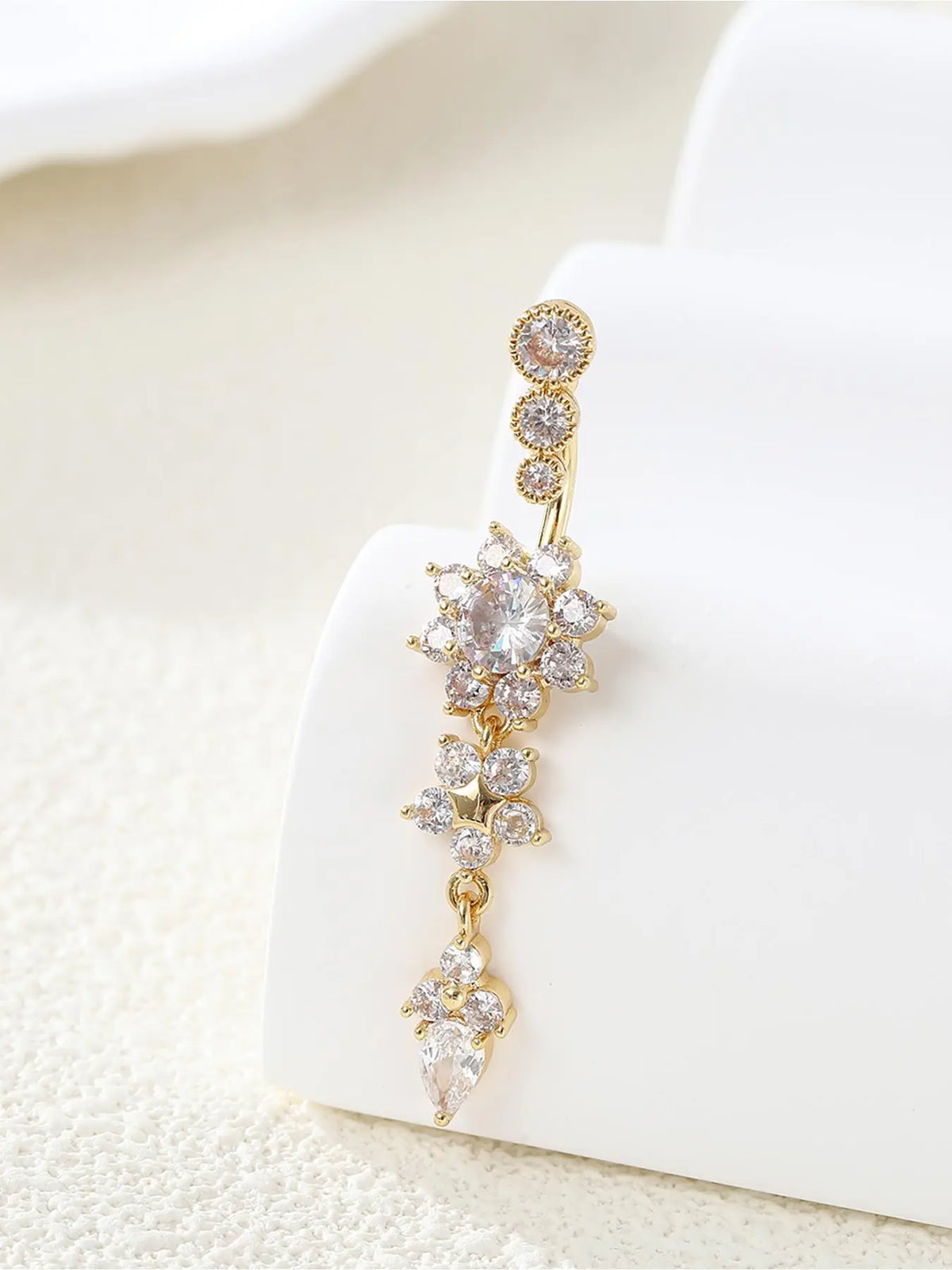 Women's Rhinestone Flowers Decor Belly Ring, Body Piercing Jewelry, Navel Piercing Jewelry, Rhinestone Decorated Belly Button Ring, Elegant Flower Design Belly Piercing for Women, Jewelry Gifts, Body Jewellery