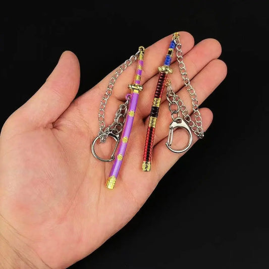 9cm One Piece Keychain Zoro With Anti-Lost Chain Metal Sword Model Gift For Anime Cosplay Charms Keyring Backpack Pendant, Keychain Accessories, Aesthetic Keychain, Anime Merchandise, Role Play Keychain Included Metal Keychains