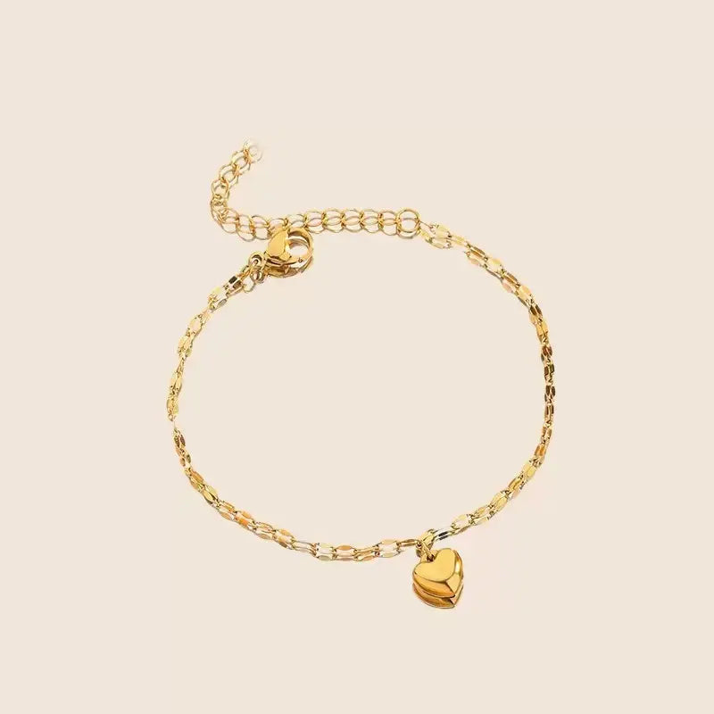 Women's Adjustable Stainless Steel Anklet Chain - Boho Love Heart Pendant, Minimalist Casual Beach Foot Accessory for Summer Vacation, Elegant Barefoot Stainless Steel Jewelry, Sohochic