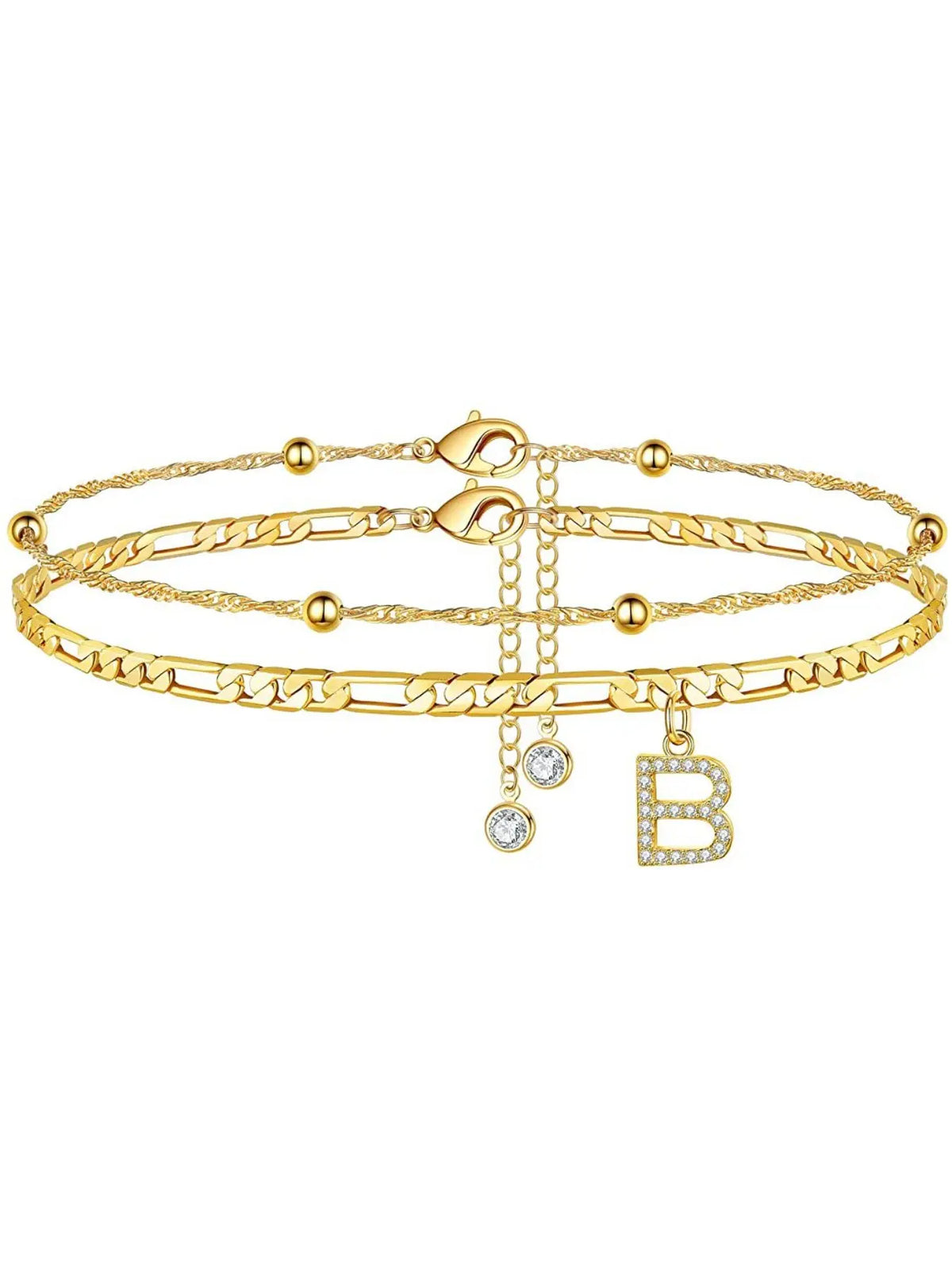 Ladies' ankle bracelet, exquisite layered chain CZ initials ankle chain, Anklets, summer jewelry gift, Elegant Accessory;Adjustable design, very suitable for women. It is a must-have item for summer and an ideal Valentine's Day gift.